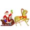 Santa claus with the sack of gifts in sledges in a team with a h