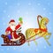 Santa claus with the sack of gifts in sledges in a team with a h