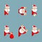 Santa claus secret flashlight peeking out corner surrender give up cartoon characters set flat design isolated vector