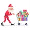 Santa Claus shopping cart purchase gift flat design character vector illustration