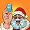 Santa Claus and a shot of vodka. Holiday party Christmas and New Year, winter seasonal holiday in December