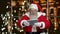 Santa Claus showing blank digital tablet.