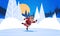 Santa claus skating merry christmas happy new year winter holidays concept night forest full moon landscape background