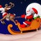 Santa claus sled with rudolph red nose reindeer flying on the moon background, 3d cartoon generative AI