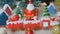 Santa claus on sleigh, christmas train and christmas decorations