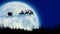 Santa Claus in a sleigh flying over the moon at night. Santa flies to deliver gifts. On night sky background tale of myth and