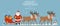 Santa Claus on sleigh full of gifts with his reindeers. Christmas decoration. Greeting card poster horizontal banner. Flat