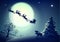 Santa Claus in sleigh and reindeer sled on background of full moon in night sky Christmas