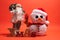 Santa Claus, Snoman toy and wooden Xmas text sign