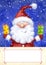 Santa Claus on snow background. Christmas greeting card. Happy New Year. Marry Christmas card. Christmas gift. Christmas gifts.