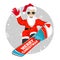 Santa Claus snowboarding jumping over white background