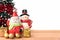 Santa claus and snowman with the chrismas tree