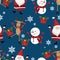 Santa Claus, snowman, snowflakes ,gift box and reindeer seamless pattern.