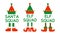 Santa Claus squad Christmas design. Cartoon elf squad isolated illustrations. Elf hat and elf shoes. Christmas monogram