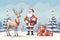 Santa Claus Standing Alongside His Faithful Reindeer Companions.GenerativeAI.