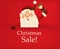 Santa Claus standing behind a blank sign, showing on big blank sign. Christmas advertising design. Christmas Sale Season Design