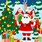 Santa Claus is standing outside near the Christmas tree. Winter landscape near Santa\\\'s snowy house.