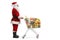 Santa Claus standing with a shopping cart with food