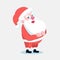 Santa Claus standing straight with his hands on belt. Cute cartoon cheerful and smiling Father Frost character isolated. Flat sty