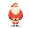 Santa Claus standing straight with his hands on belt. Cute cartoon cheerful and smiling Father Frost character running. Flat