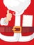 Santa Claus suit with wishing letter attached behind leather belt - Christmas poster template - cartoon style