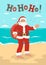 Santa Claus on summer sea beach.