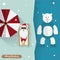 Santa claus sunbathe with white bear relax Outdoors in winter
