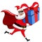 Santa Claus superhero delivering big xmas gift isolated