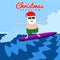 Santa Claus surfing. Christmas summer vacation