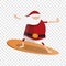 Santa claus surfing icon, cartoon style