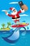 Santa Claus surfing selfie tropical sea vacation