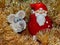 Santa Claus and the symbol of the new year 2020 White rat mouse on the Eastern calendar. On the clock the last minutes until the
