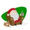 Santa claus is taking a break in his sofa with small reindeer sitting at his feet