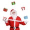 Santa Claus throwing Christmas gifts isolated