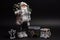 Santa Claus toy with wooden angel, crafted box and candle holder