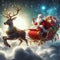 Santa Claus travels with his reindeer and his wheeled sleigh through the clouds.