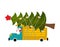 Santa Claus in truck with tree. Holiday car. New Year Machine