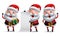 Santa claus vector character set holding christmas gift and blank wish list