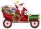 Santa Claus on Vintage Car Delivering Presents Ill