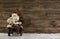 Santa Claus: Vintage christmas decoration on wooden brown background in vintage look.