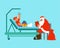 Santa Claus Visits in hospital. Grandfather reads book and gives