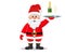 Santa Claus waiter hold a tray with a bottle