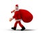 Santa Claus walking with sack bag on white background side view. Happy New Year Merry Christmas holidays concept 3D illustration