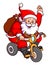 The santa claus is waving hand and greeting someone while delivering gifts