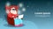 Santa Claus Wear Digital Glasses Virtual Reality Sit Using Laptop Merry Christmas Happy New Year