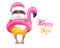 Santa Claus wearing flamingo swim ring. Tropical Christmas. Vector illustration.