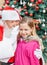 Santa Claus Whispering In Cute Girl\'s Ear