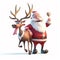 Santa Claus with a white beard in a red suit and a cheerful deer, funny cute cartoon christmas