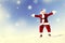 Santa Claus in a Winter Wonderland Jumping Happiness Concept