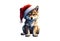 Santa Claus Wolf cub isolated Christmas illustration AI